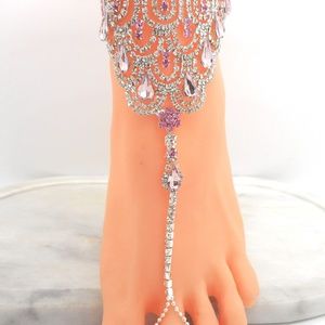 Anklet Toe Ring Slave Ankle Bracelet Clear and Pink Crystals